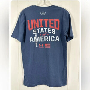 Under Armour United States of America Navy Loose Shirt Sz SM Flag Logo